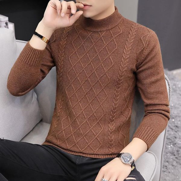

w0608 men's sweater cashmere thickened fashion half turtleneck, White;black