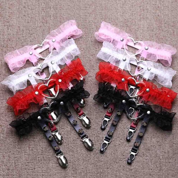 

women pu heart leather harness punk garters lace leg ring garter belt tight suspenders lingerie harajuku elasticity, Black;white