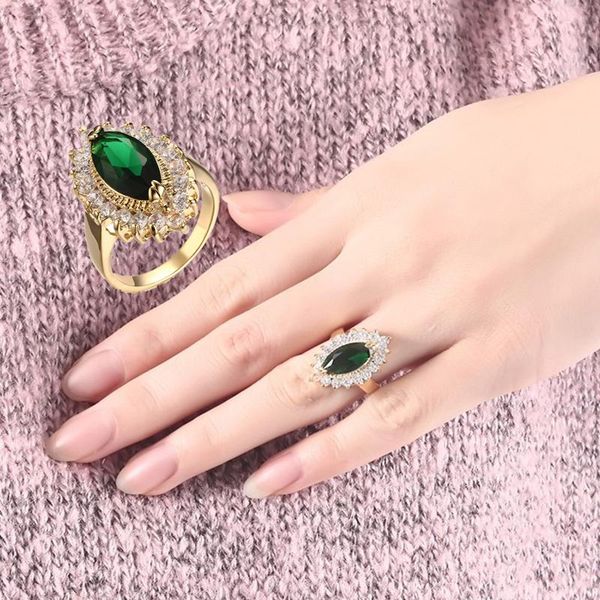 

fashion women gold color rings big green cubic zircon stone ring exaggeration party jewelry, Slivery;golden