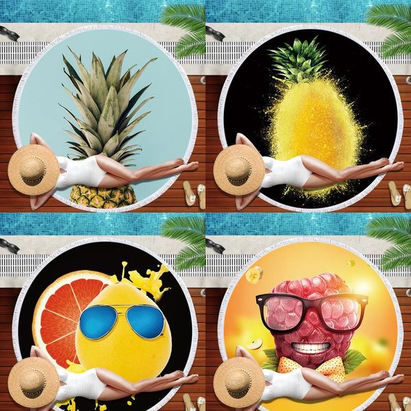 

летние фрукты большие микрофибры круглые пляжные полотенца сосна красочные толстые махровые ткани пляж одеяло круг сервеетт wmtkad