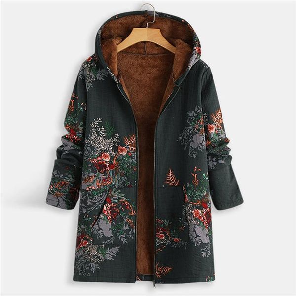 

2021 autumn winter jackets women parka warm jackets long sleeve coats cotton linen fluffy fur zipper parkas hoodies outwear j30, Black