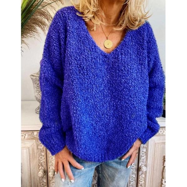 

lugentolo plush sweaters women winter fashion loose causal long sleeve v-neck pullovers woman sweaters, White;black