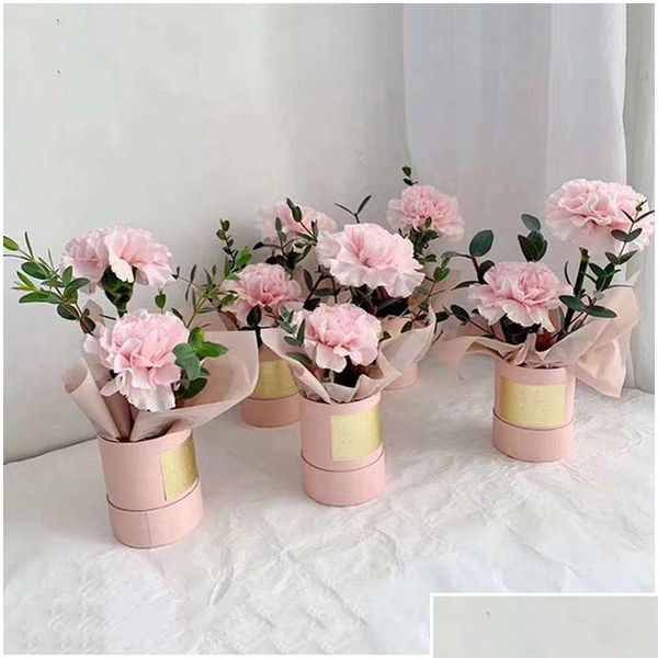 

7.5x6.5cm flower box mini bouquet cylinder portable 1pc round flower bucket gift storage pvc florist bag weddi jllrnz dayupshop