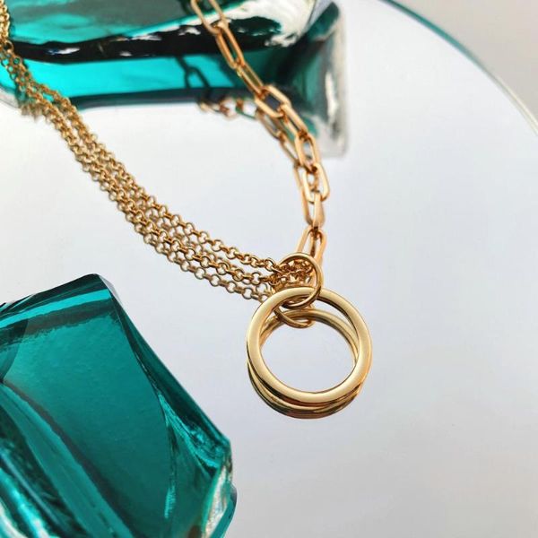 

pendant necklaces circle pendants necklace for women hollow link gold color personality double different chain splice ladies fashion, Silver