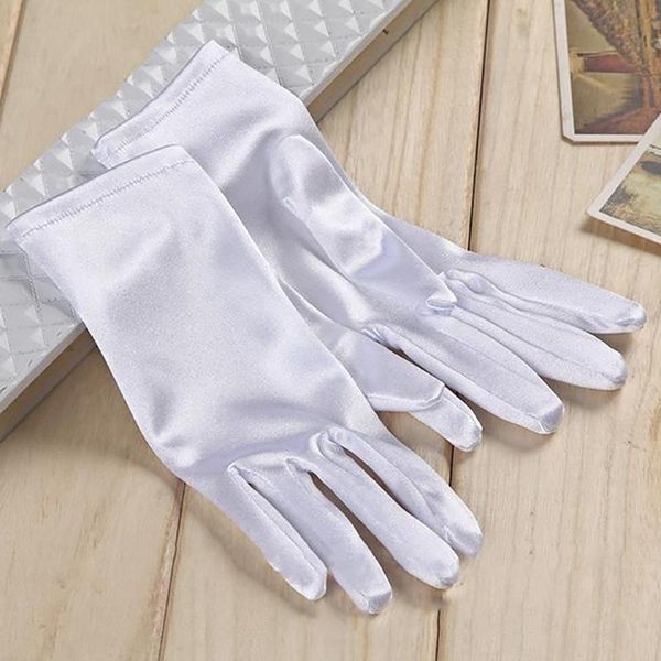 

five fingers gloves 1pc girl lady satin short finger wrist smooth evening party formal prom costume stretch red white etiquette glove, Blue;gray