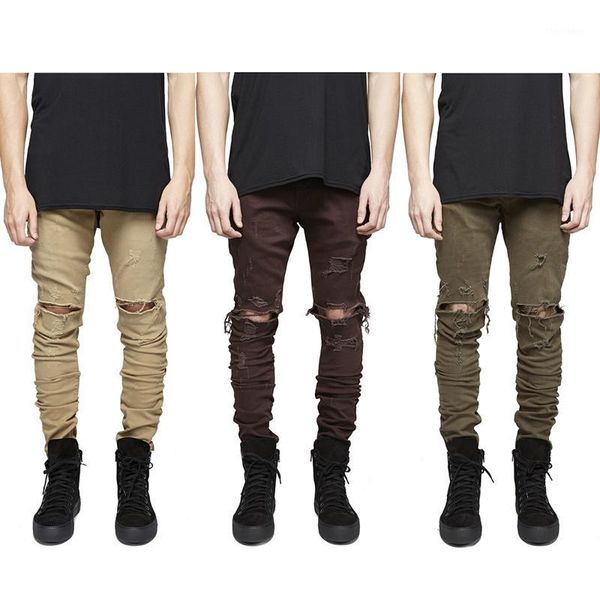 

men's jeans 2021 men pants casual skinny solid hip hop damage hole trousers joggers slimming1, Blue