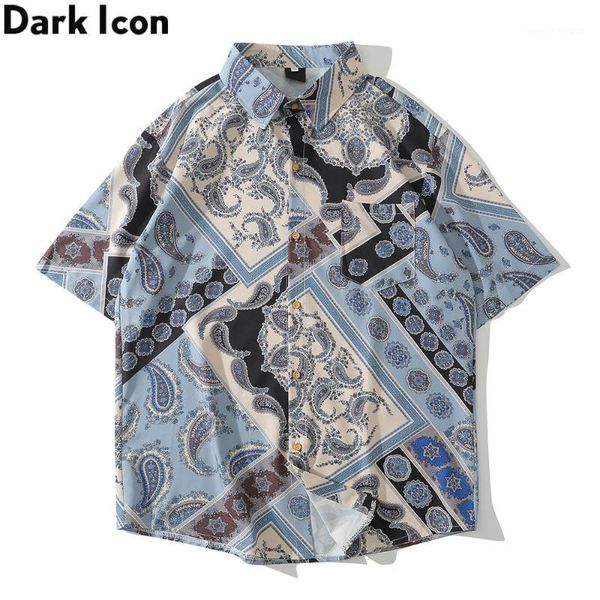 

men's casual shirts dark full printed hawaiian shirt men turn-down collar men's 2021 summer man clothing1, White;black
