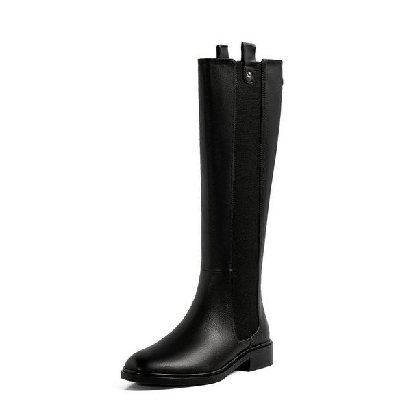 

fashion tight high boots wedding dancing shoes woman low square heels winter genuine leather knee high boots, Black
