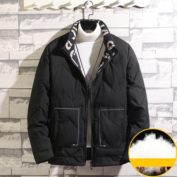 

2020 trend new white duck down jacket coat non-iron winter large size stand-up collar thick warm solid color men's clothes, Black