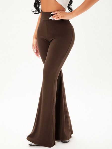 

sxy solid rib knit flare leg pants l5c8#, Black;white