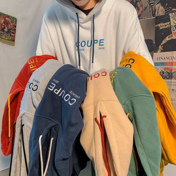 

streetwear korean letter printed men women couple hooded sweatshirts 2020 autumn oversized man casual hoodies pulovers 1020, Black