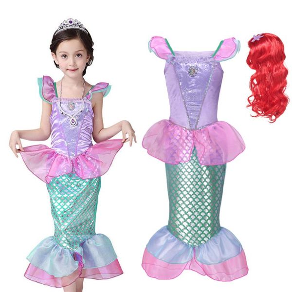 

muababy girls ariel costume child little mermaid princess fancy dress up clothes kids summer beach outfit birthday party clothes, Red;yellow