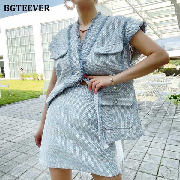 

bgteever vintage ladies skirt suit single-breasted waistcoat & pencil mini skirt 2020 summer autumn elegant female 2 pieces set1, White