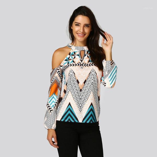 

women off shoulder shirts retro geometry blouse bohemia blouse casual blusa de frio feminina #t1g1, White