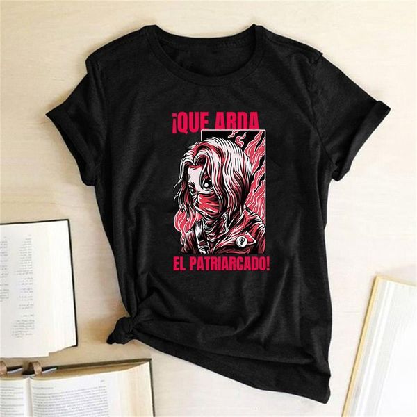 

let it burn t shirt girl wearing a mask print graphic tees short sleeve o-neck casual summer t shirt hipster 2021 drop ship, White