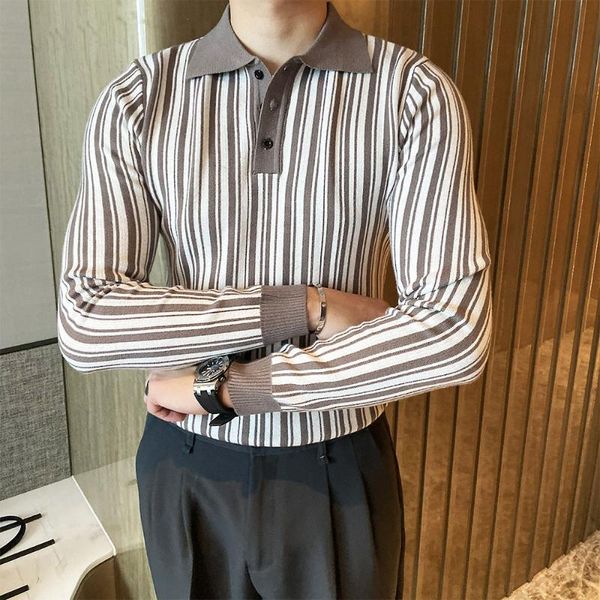 

stripe knitted sweater men korean slim sweater men's casual lapel warm trend pull homme for men heren, White;black