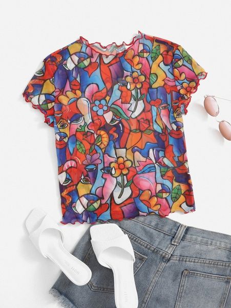 

lettuce trim eye & leaf print tee s4o8#, White