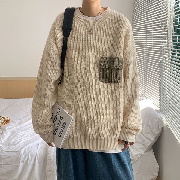 

autumn 2021 new loose men's jerseys of thick khaki clothes for sale pux1, White;black