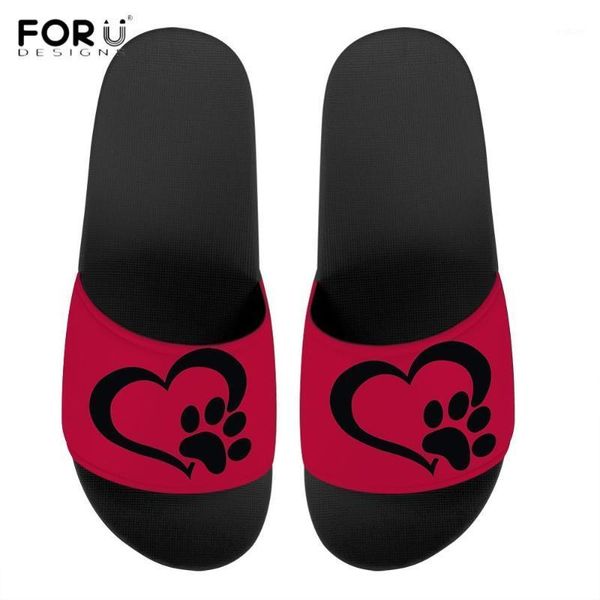 

forudesigns love dog /footprint heart print woman summer slides fashion indoor home slippers outdoor beach female flip flop1, Black