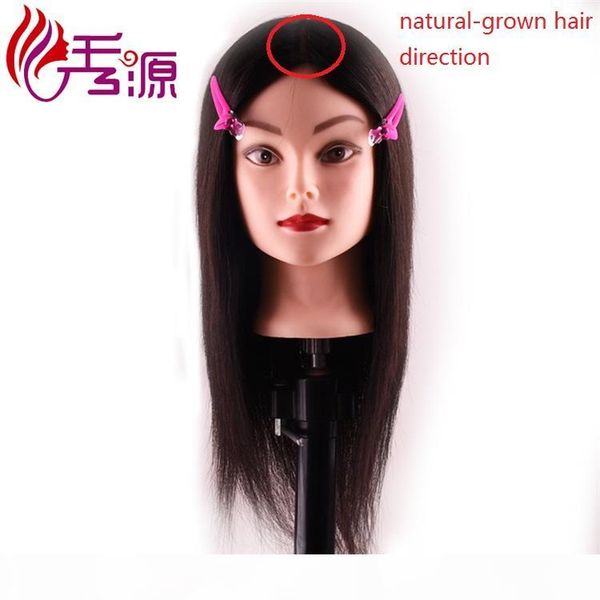 

100% human hair natural black training hairdressing doll mannequins training head natural-grown hair direction processional styling head, White