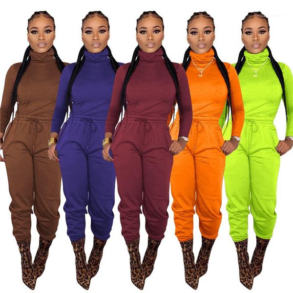 

clothing womens two piece sets autumn solid color casual high neck suits bandge designer tracksuits female, White