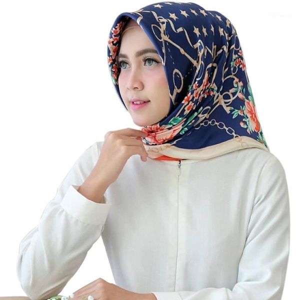 

90*90cm elegant lady print square scarf muslim female shawl instant hijab islamic clothing arab headwear headscarf prayer turban1, Red