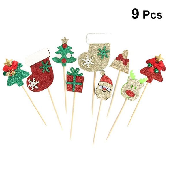 

9pcs рождество cupcake toppers cute xmas party кекс picks декоративное блеск cake toppers для дома вечеринок благоприятная а35 bbycti