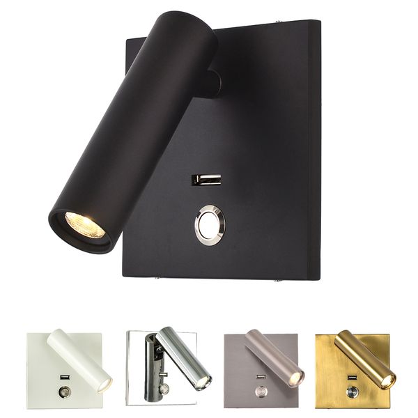 Topoch Einbau-LED-Raumlicht-Wandlampen, 3 W, Wohnzimmer, Foyer, Schlafzimmer, verstellbare Lesestrahler, Ein-/Ausschalten mit USB-Ladegerät, 5 V, 2 A, Aluminium-Wandleuchte