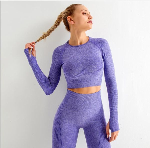 

yoga outfits seamless women set workout sportswear gym clothing fitness long sleeve crop high waist leggings sports suits, White;red