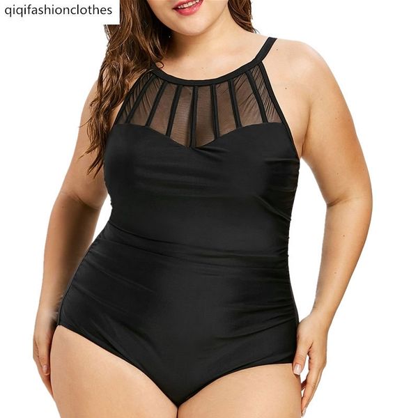 

2019 yarn stitching cover the belly to show thin and fat plus size spring one-piece swimsuit for women, White;black