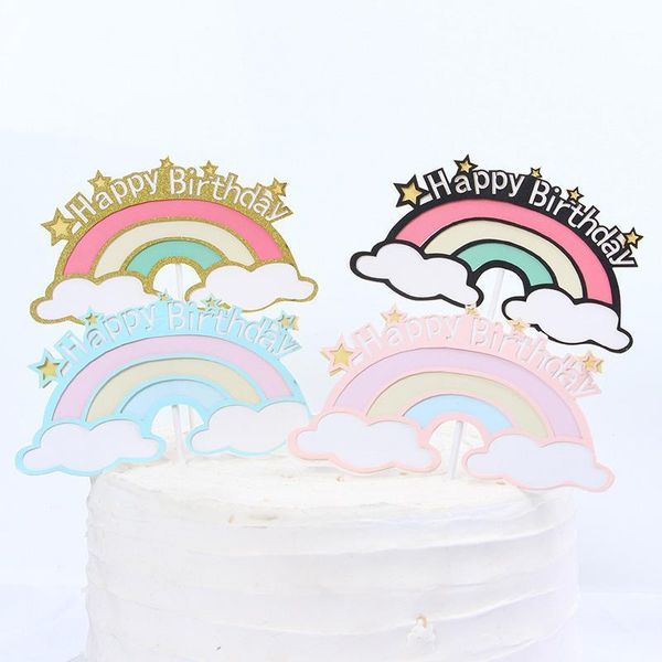 

1pc kawaii rainbow cake er happy birthday cupcake cake ers for baby kids birthday party diy paperboard decor flags1