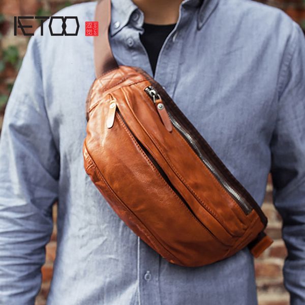 

hbp aetoo men's chest bag, vintage handmade casual motorcycle bag, plant tanning cowhide slanted waist bag