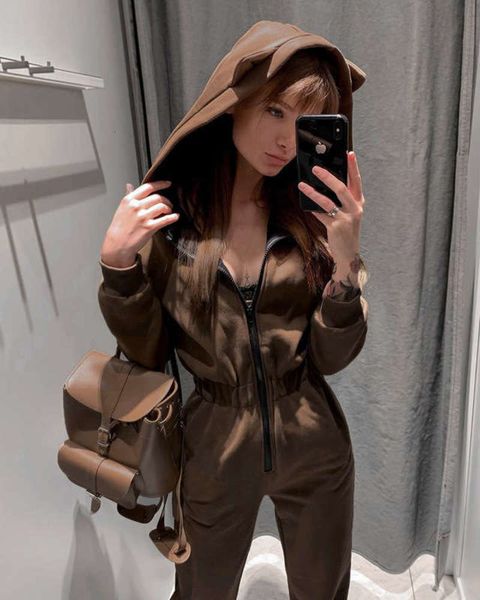 

piece 23410p personalized casual ear one long sleeve bodysuit pants for women, Gray