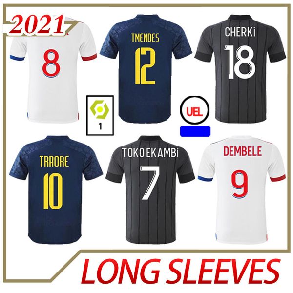 

men kids kit 20 21 maillot de foot lyonnais soccer jersey 2020 2021 ol lyon maillot de foot traore memphis football shirt, Black