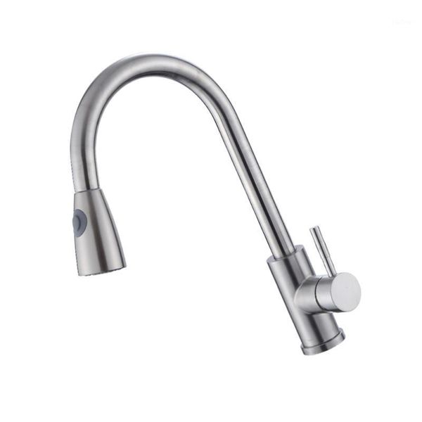 

304 stainless steel kichen bathroom and cold tap pulling type faucet stretch adjustable faucet (with 2pcs 60cm soft tube sil1