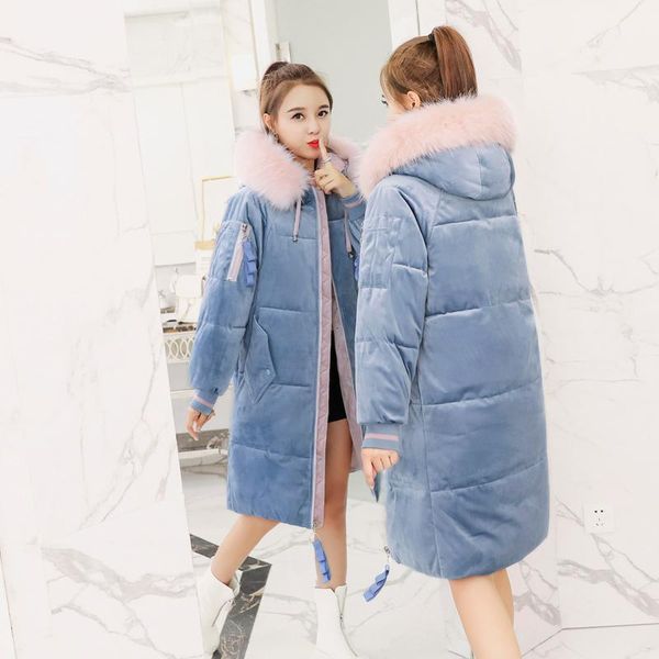 

back season special selling down cotton woman 2019 cotton-padded clothes long fund pleuche cotton-padded jacket loose coat1, Tan;black