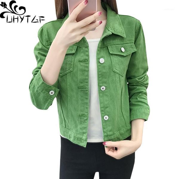 

women's jackets uhytgf women spring autumn denim jacket long sleeve slim basic coats fashion female jeans pure color wild short coat 14, Black;brown