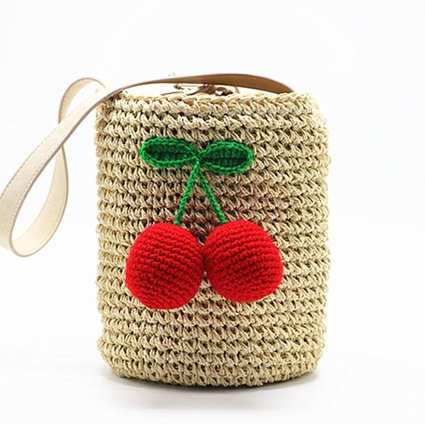 

cherry pompon summer style cylinders handbags bohemian boho hair straw bag thai woven beach bag