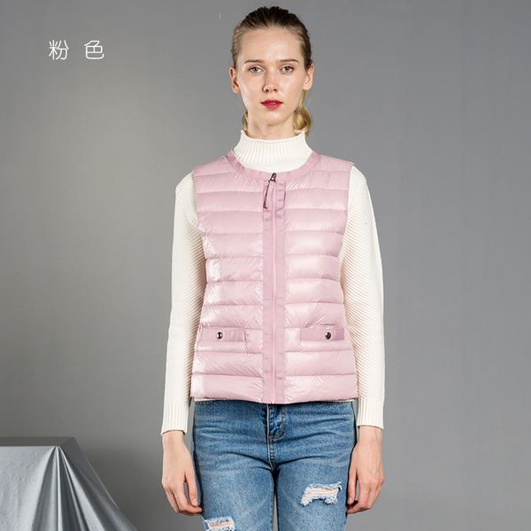 

2021 new women sleeveless coat winter ultra light white duck down female slim vest women's windproof warm waistcoat ehgi, Black