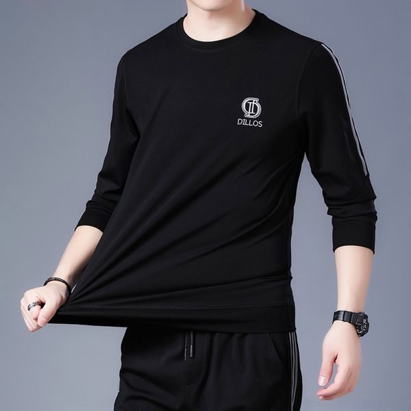 

4ninc neck printed long t-shirt sleeve long new fashion men's round autumn sweater men's korean youth sleeve sweater casual t-shir, Black