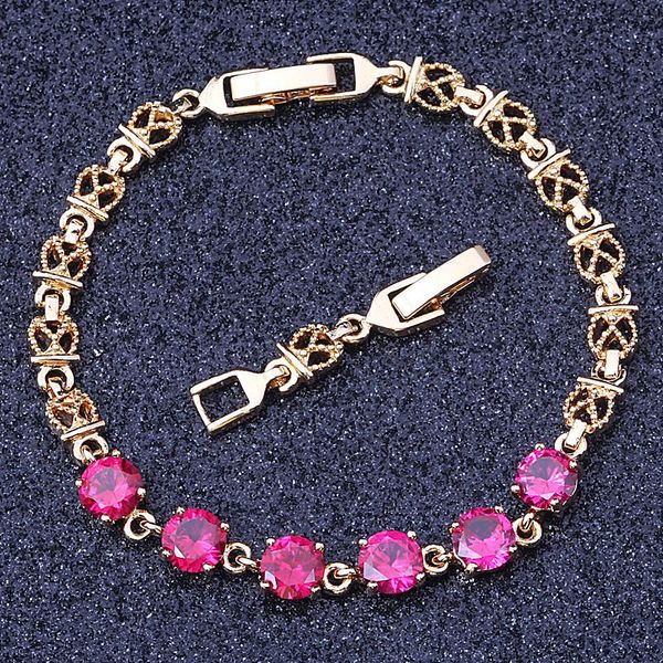 

new arrival classy gold colour rose pink cubic zirconia bracelet for women s040, Black