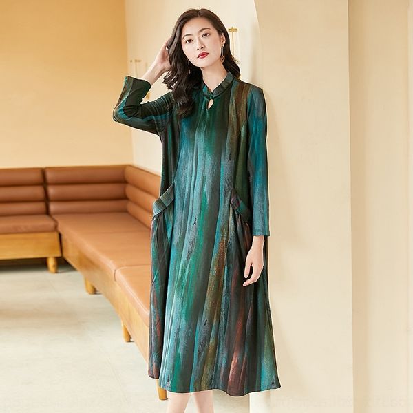 

lywo8 quality 20 collar temperament women's wear long sleeve stand autumn a-line dress dress woven quality women's high-end dwbdu, Black;gray