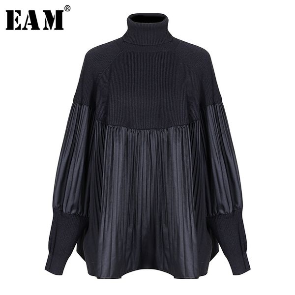 

[eam] pelated split big size knitting sweater loose fit turtleneck long sleeve women pullovers new fashion spring lj200815, White;black
