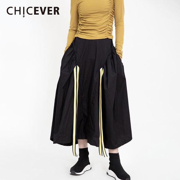 

chicever patchwork skirt for women high waist ruched lace up high street hit color black skirts female 2020 fashion new clothes1