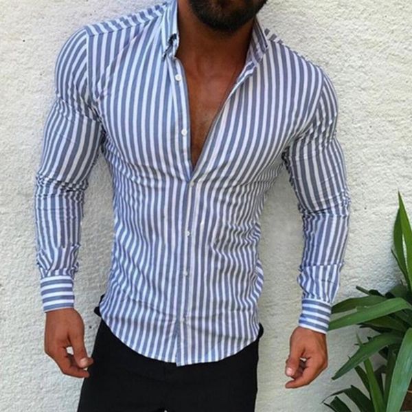 

2020 men's long sleeve shirts fashion leisure male stripe printed shirts men's stylish slim clothing for men homme 1, White;black
