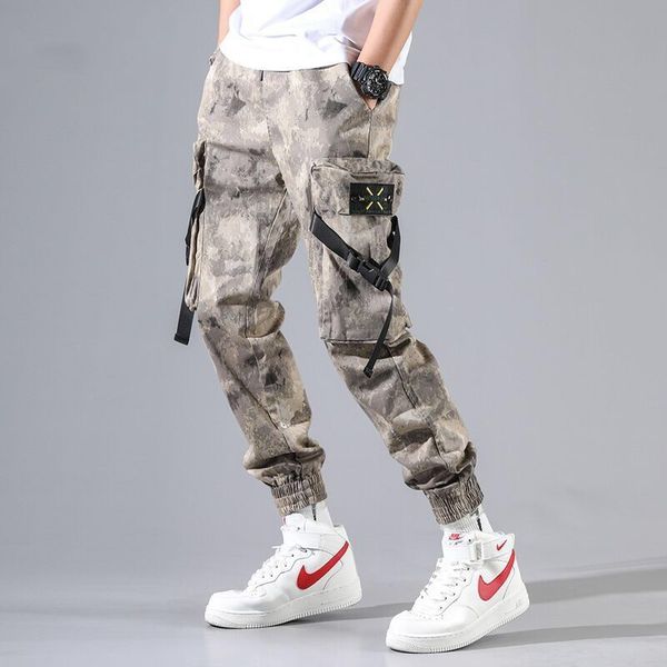 

new harajuku cotton multi-pockets style fashion cargo pants men autumn hip hop streetwear casual elastic trousers camo, Black