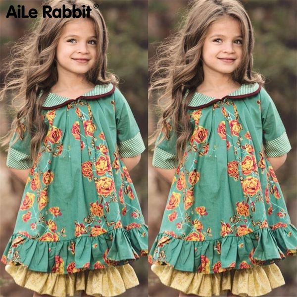 

2019 girls fashion floral dress british style ins popular children's clothing for 3-12 year old girls boutique brand apparel lj200923, Red;yellow