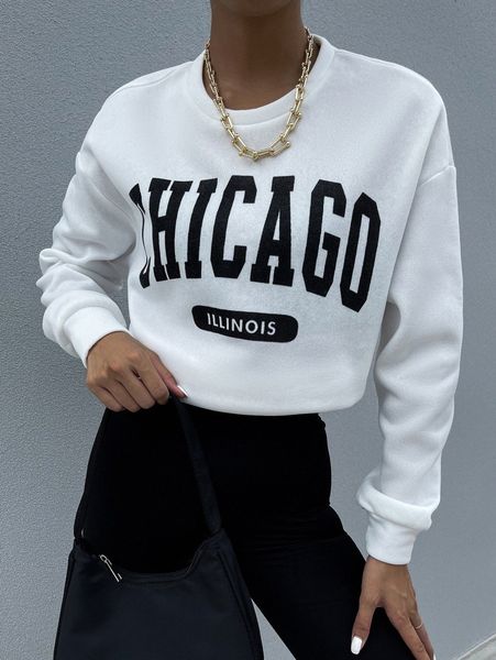 

letter graphic drop shoulder sweatshirt 339g#, White;black