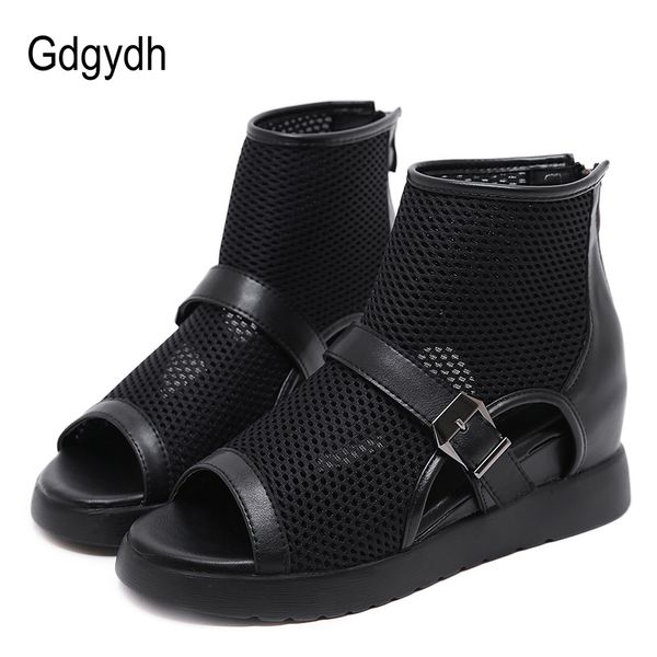 

gdgydh fashion mesh ankle open toe boots women hollow out european shoes brands female short boots with zipper spring vintage t200425, Black