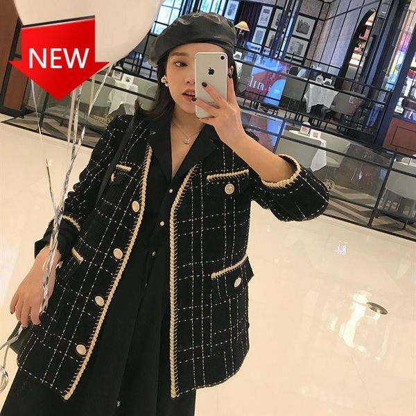 

старинные кардиган черные шерстяные куртки женские tweed coats 2020 мода женский аромат с длинным рукавом шерсть пальто леди, Black;brown